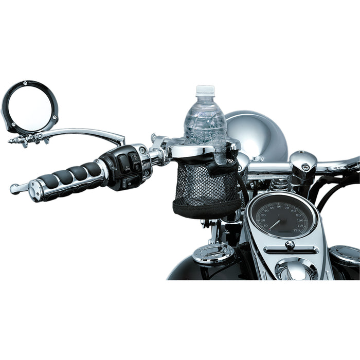 KURYAKYN 0603-0514 KUR1475 Universal Drink Holder with Basket Drink Holder w/ Basket - Universal - 1-1/4" Handlebars - Chrome