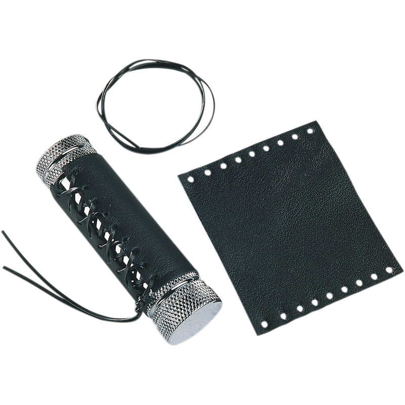 DRAG SPECIALTIES DS-243058 Leather Grip Covers Grip Cover - Twist - Leather - Harley Davidson - Black