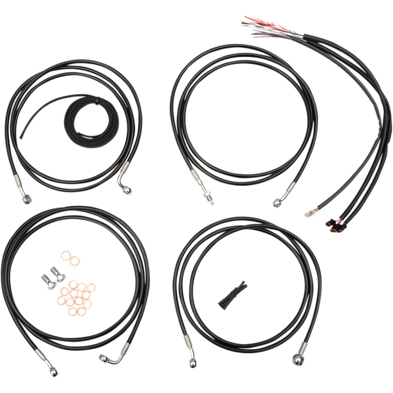 LA Choppers Complete Black Vinyl Braided Handlebar Cable Brake Line Kit 18"-20" Handlebars - LA-8052KT2-19B For Harley Touring 2014-2015