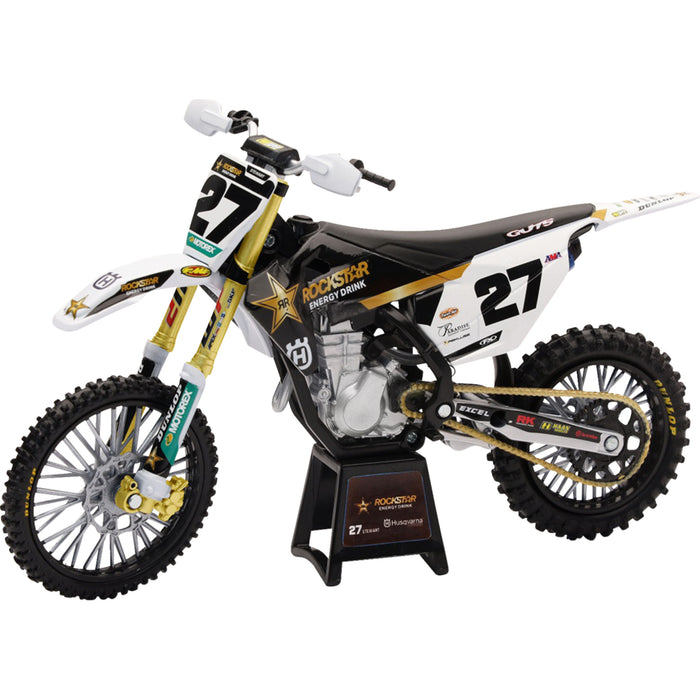 NEW RAY TOYS 7001-0030 58403 Rockstar Husqvarna Team Bike 2020 Rockstar Husqvarna Team Bike - Malcolm Stewart - 1:12 Scale - BlackWhite/Gold