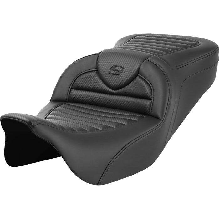 SADDLEMEN 0801-1822 808-07B-20400 Roadsofa™ Standard Reach Seat - without Backrest - Tuck-n-Roll - Carbon Fiber - FL '08-'23