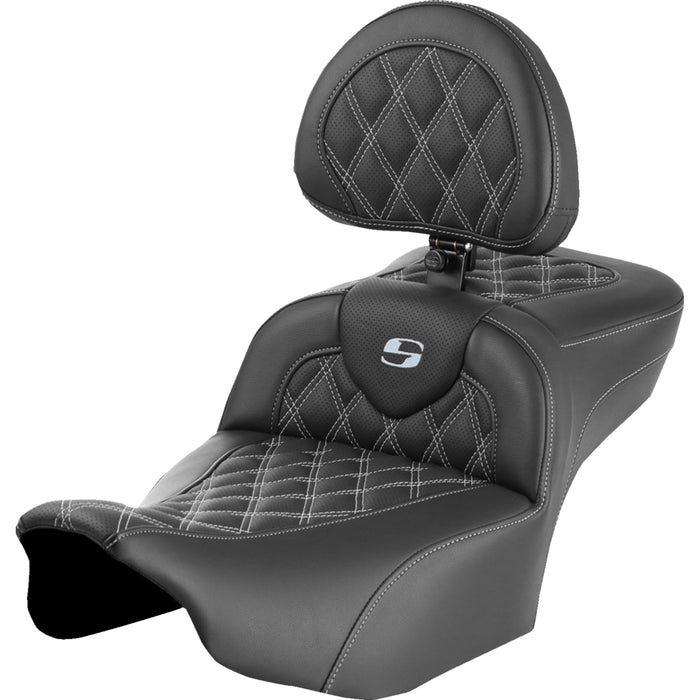 SADDLEMEN 0801-1735 823-07-184B5 Roadsofa™ Extended Reach Seat - with Backrest - Lattice Stitch - Silver Stitch - FLTR/FLHX 23-24