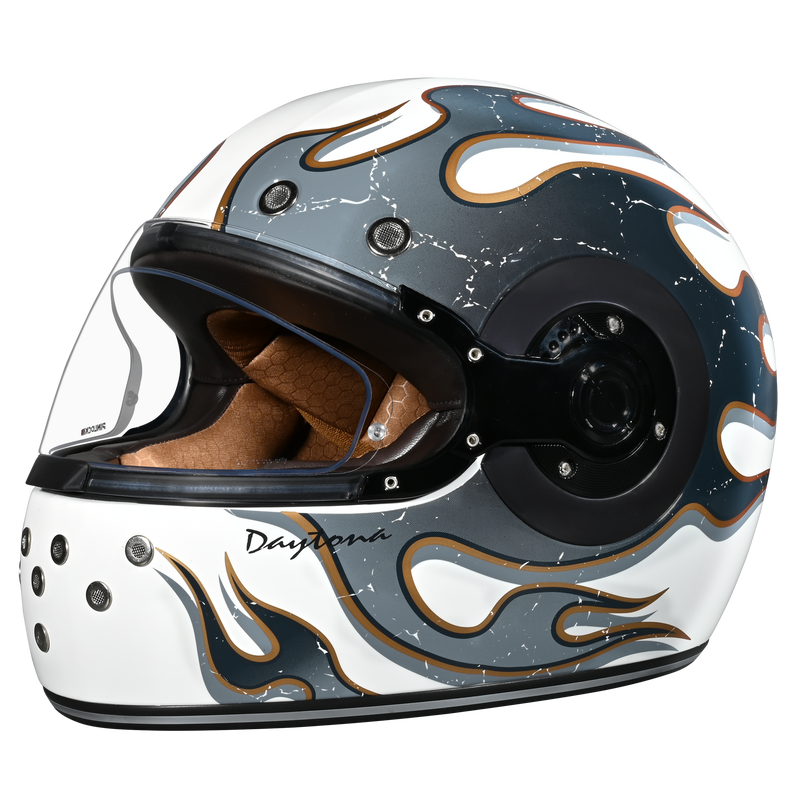 Daytona Retro Flames Full Face Motorcycle Helmet, L