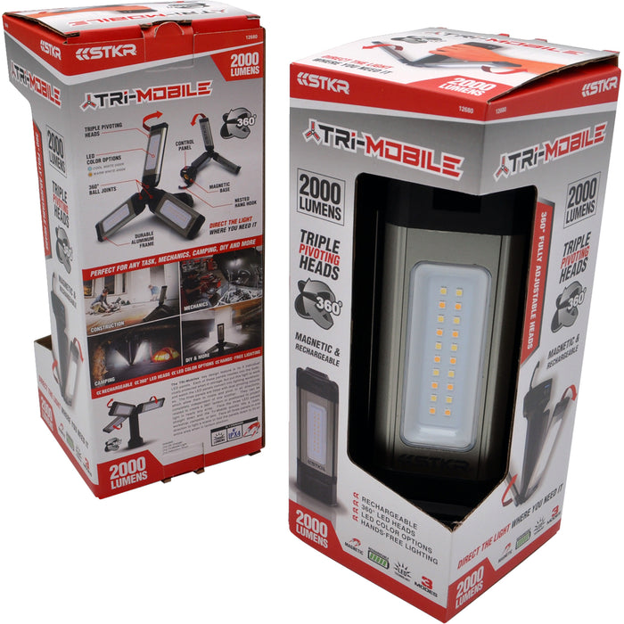 RISK RACING 3850-0568 12680 Tri-Mobile Work Light Shop Light - Work Area/Mobile - 2000 Lumens - Rechargeable