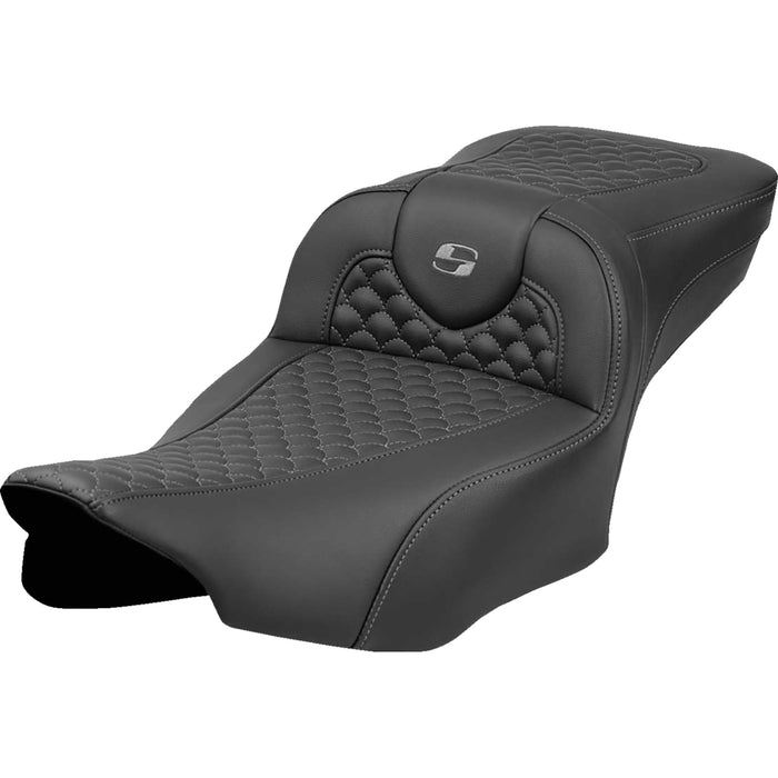 SADDLEMEN 0801-2078 823-07-20902 Dragon Scale Stitch Roadsofa™ Seat Roadsofa™ Extended Reach Seat - Dragon Scale Stitch - Dark Gray Stitch - w/o Backrest - FL '23-'24