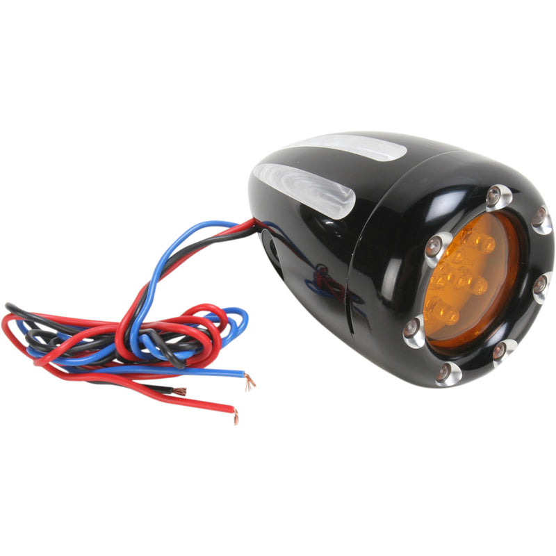 ARLEN NESS 2040-0838 12-765 Deep Cut Factory Style Turn Signals W/ LED Fire Ring - Black/Amber - White Ring