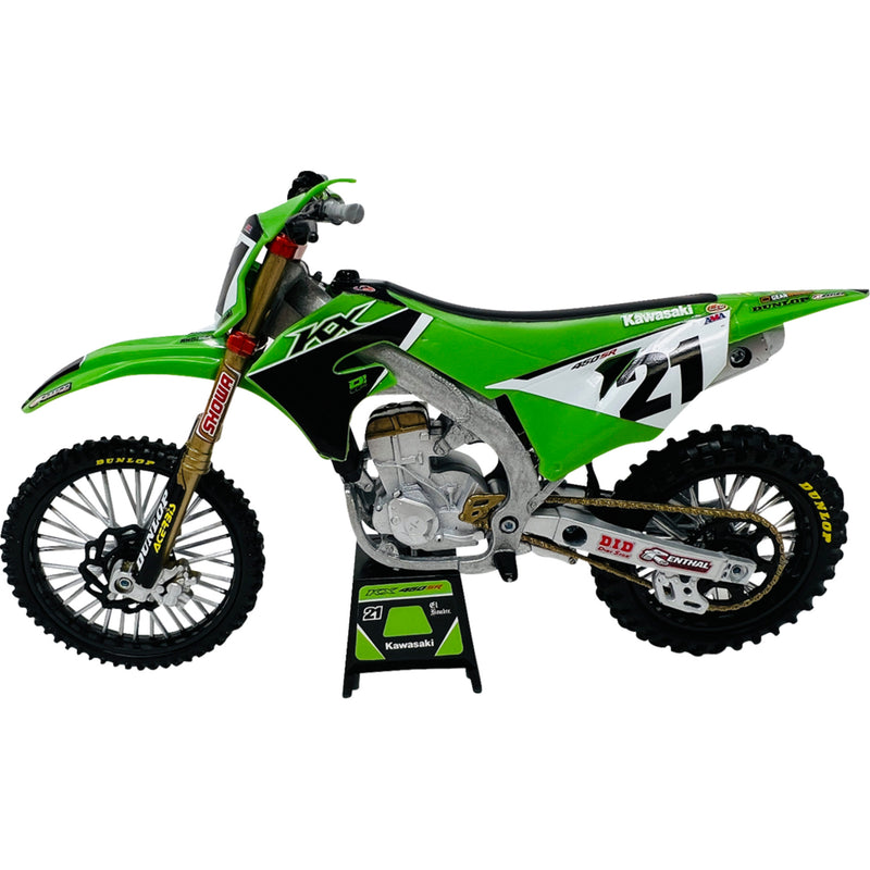 NEW RAY TOYS 7001-0032 58413 Kawasaki Race Team Bike Kawasaki Team KX450F - Jason Anderson - 1:12 Scale - Green/Black