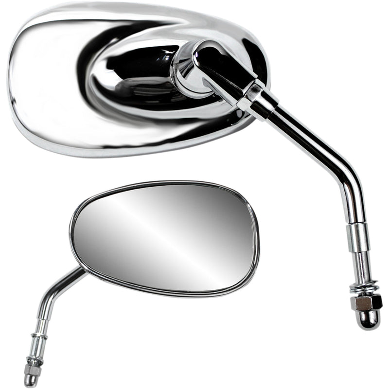 Parts Unlimited Billet Chrome Mirror Side View Oval Short Chrome