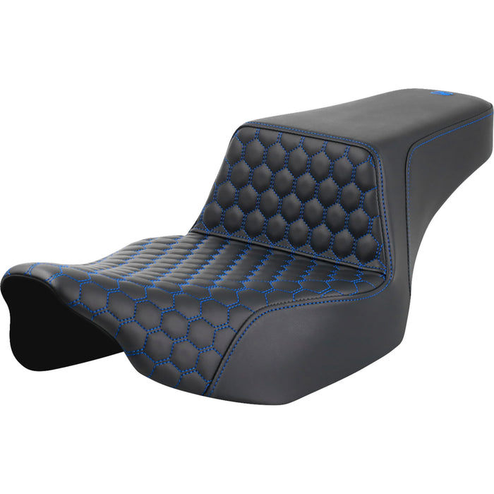 SADDLEMEN 0801-1832 823-07-17801 Honeycomb Step-Up Seat - Extended Reach - Front Honeycomb - Blue Stitch - FL '23-'24