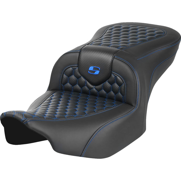 SADDLEMEN 0801-1742 823-07-18901 Roadsofa™ Seat - without Backrest - Honeycomb - Blue Stitch - FLTR/FLHX 23-24