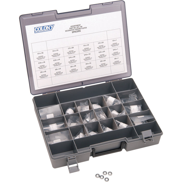 COLONY 2402-0086 SPC-100 Spacer Assortment Kit Spacer Kit - Chrome - 1/4" - 3/8"