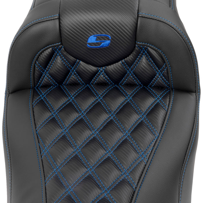 SADDLEMEN 0801-1780 823-07-20601 Roadsofa™ Lattice Stitch Seat without Backrest - Carbon Fiber - Lattice Stitch - Blue Stitch - FLTR/FLHX 23-24