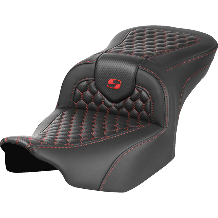 SADDLEMEN 0801-1745 823-07-18904 Roadsofa™ Seat - without Backrest - Honeycomb - Red Stitch - FLTR/FLHX 23-24