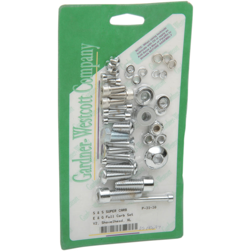 GARDNER-WESTCOTT DS-190697 P-31-38 Carburetor Socket-Head Bolt Kit Bolt Kit - S&S E/G Carburetor - Body/Air Cleaner - Socket-Head - Chrome