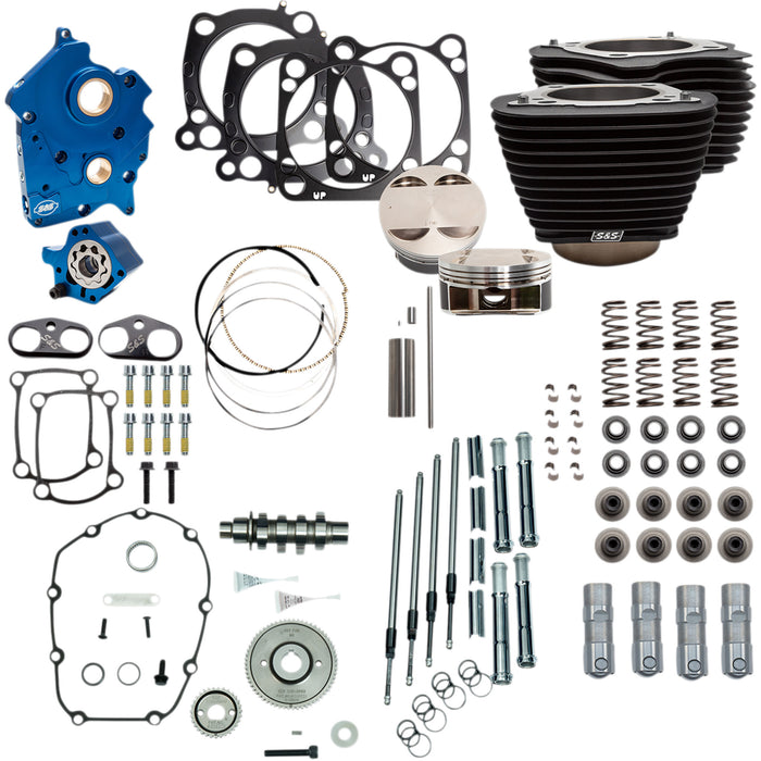 S&S CYCLE 0904-0070 310-1106A 128" Power Package for 114"/117" Oil Cooled M8 128" Power Package - Gear Drive - Wrinkle Black with Non-Highlighted Fins - 114"/117" M8