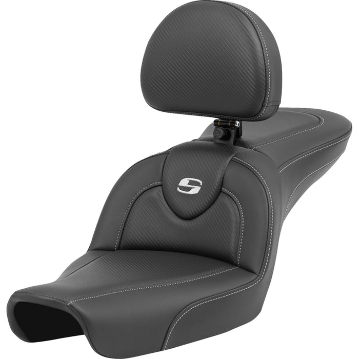 SADDLEMEN 0803-0714 896-04-185BR Roadsofa™ Carbon Fiber Seat with Backrest - FXD '96-'03