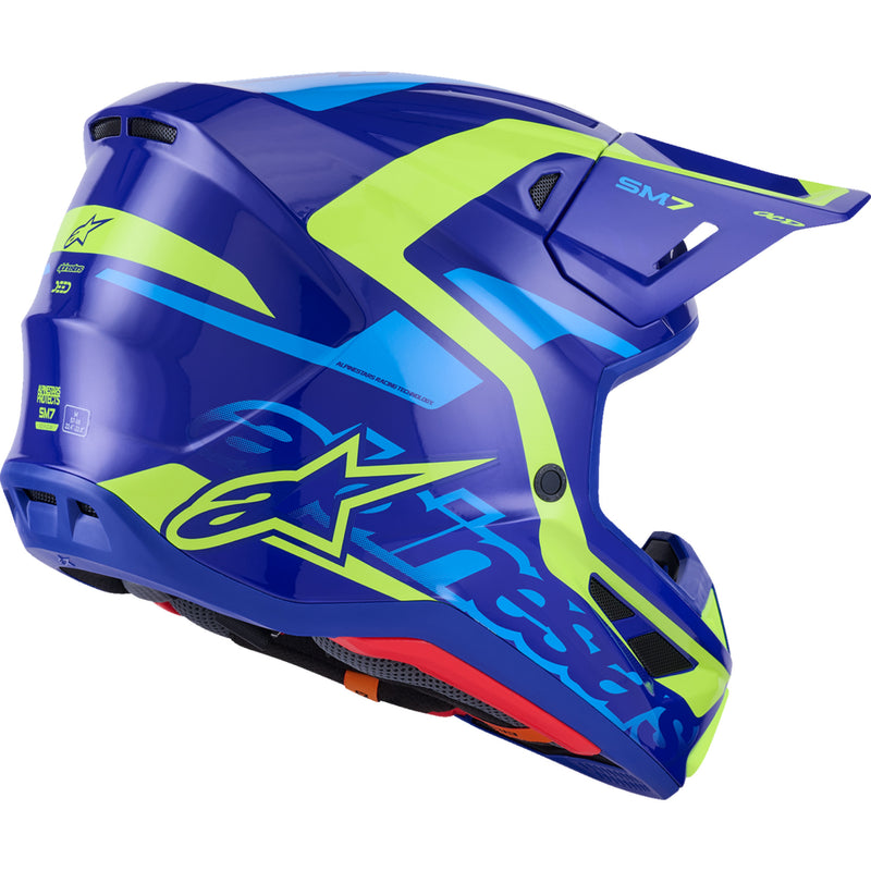 ALPINESTARS SM7 Deed Helmet - Gloss Blue/Yellow Fluo