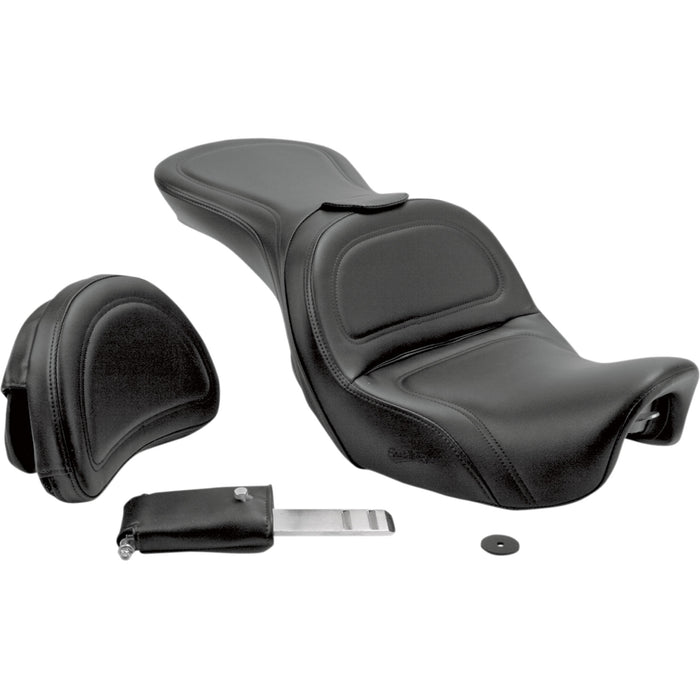 SADDLEMEN 0803-0213 806-04-0301 Explorer™ Seat - With Backrest - Stitched - Black - Dyna