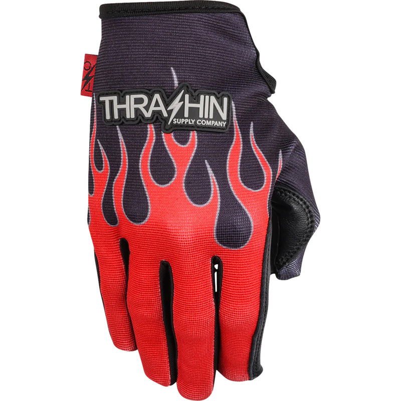 THRASHIN SUPPLY CO. Stealth Leather Palm Flame Gloves Red