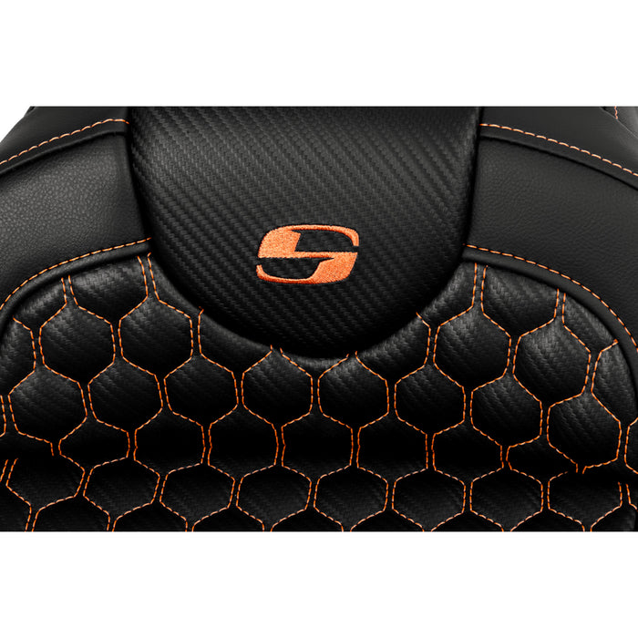 SADDLEMEN 0801-1641 A808-07B-189ORA Honeycomb Roadsofa™ Seat - Orange Stitch - without Backrest - FLH/FLT '08-'23