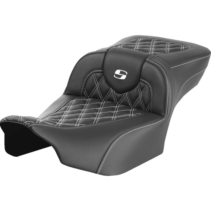 SADDLEMEN 0801-1730 823-07-18406 Roadsofa™ Extended Reach Seat - without Backrest - Lattice Stitch - White Stitch - FLTR/FLHX 23-24