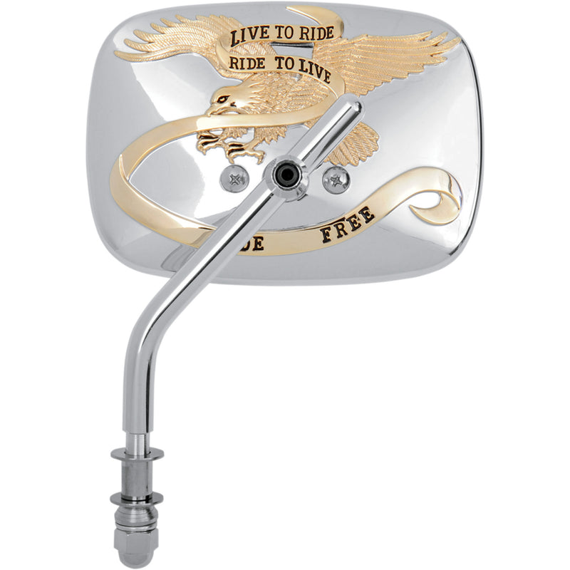 EMGO 2031707 20-31707A "Live to Ride" Custom Mirror Mirror - "Live to Ride" - Side View - Rectangle - Gold/Chrome - Left
