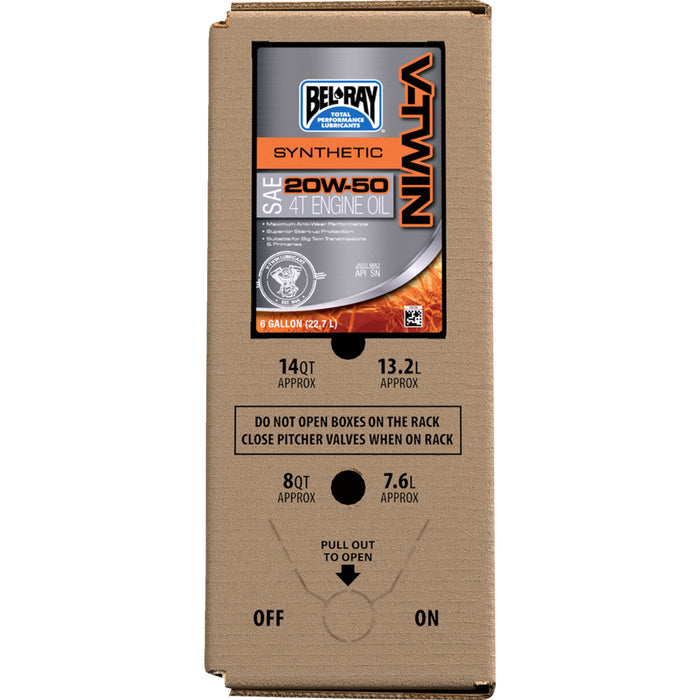 BEL-RAY 3601-0940 303133150033 V-Twin Synthetic 4-Stroke Engine Oil V-Twin Synthetic Oil - 20W-50 - 6 U.S. gal. - Bag-In-Box