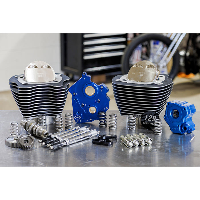 S&S CYCLE 0904-0108 310-1224 129" Power Package Engine Performance Kit - Gear Drive - Oil Cooled - Highlighted Fins - M8