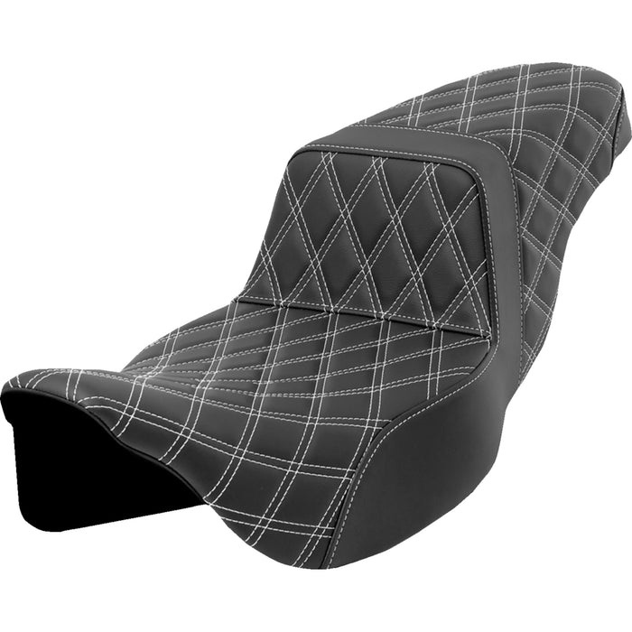 SADDLEMEN 0801-1604 A808-07E-175WHI Lattice Stitch Step-Up Seat - White Stitch - Extended Reach - FLH/FLT '08-'23