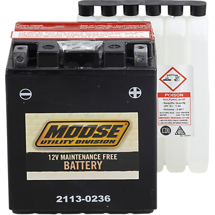 MOOSE OFFROAD 2113-0236 MTX14AHL-BS AGM Maintenance-Free Battery AGM Battery - YTX14AHL-BS