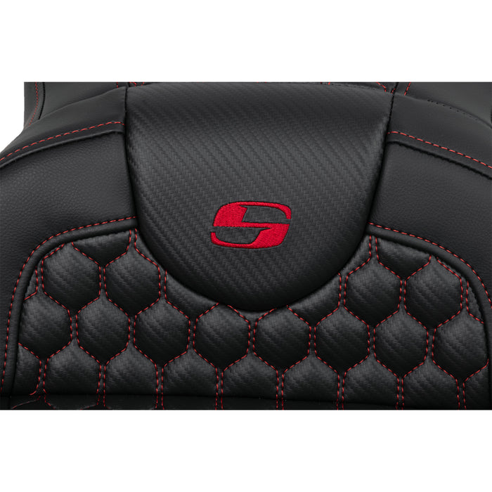 SADDLEMEN 0801-1647 A808-07B-190RED Honeycomb Roadsofa™ Seat - Red Stitch - Extended Reach - without Backrest - FLH/FLT '08-'23