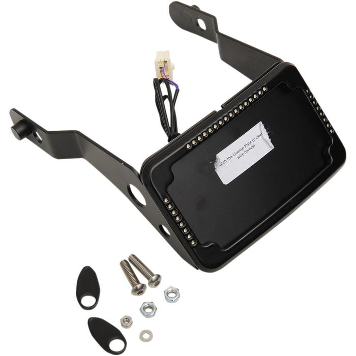 CYCLE VISIONS 2030-0943 CV-4650B Curved License Plate Frame and Mount with License Plate Light LP Plate Frame & Mount with Signals - FXDB - Black