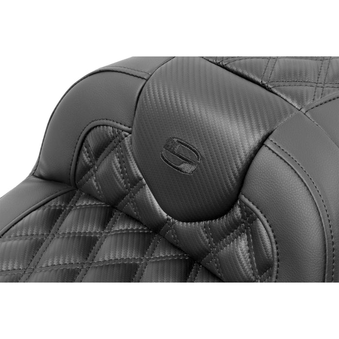 SADDLEMEN 0801-1786 823-07-206B0 Roadsofa™ Lattice Black Stitch Seat  with Backrest - Carbon Fiber - Lattice Stitch - FLTR/FLHX 23-24