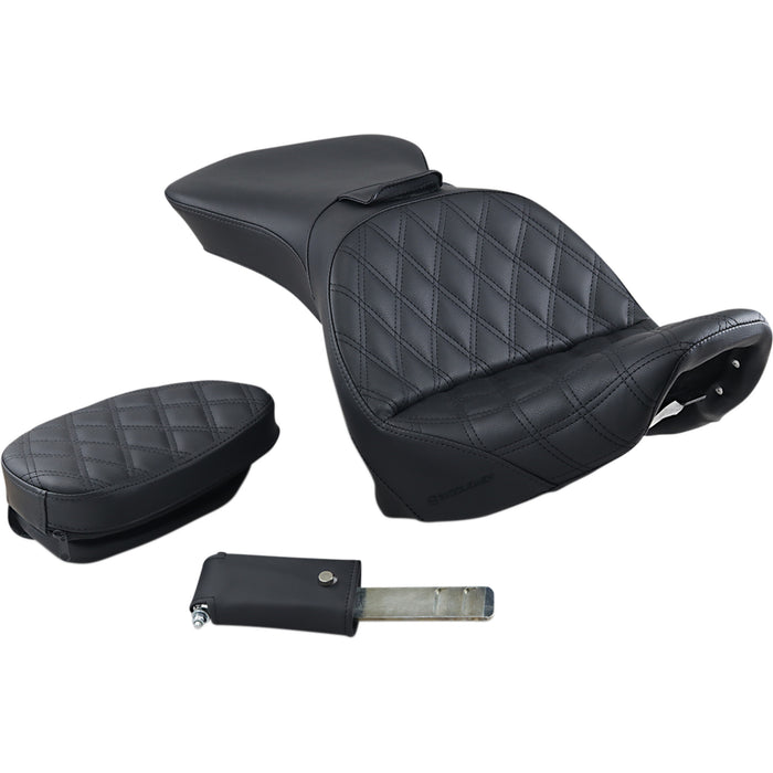 SADDLEMEN 0802-1077 800-23-030LS Explorer Seat - With Backrest - Lattice Stitched - Black - FLSTS