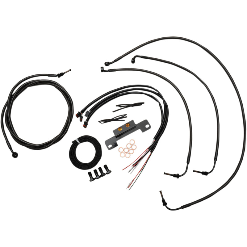 LA Choppers Complete Midnight Braided Handlebar Cable Brake Line Kit — Standard 12"-14" Handlebars - LA-8055KT2-13M For Harley Touring 2017-2020