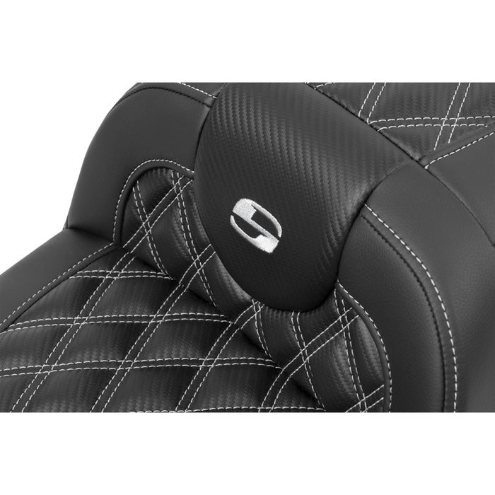 SADDLEMEN 0801-1784 823-07-20605 Roadsofa™ Lattice Stitch Seat without Backrest - Carbon Fiber - Lattice Stitch - Silver Stitch - FLTR/FLHX 23-24