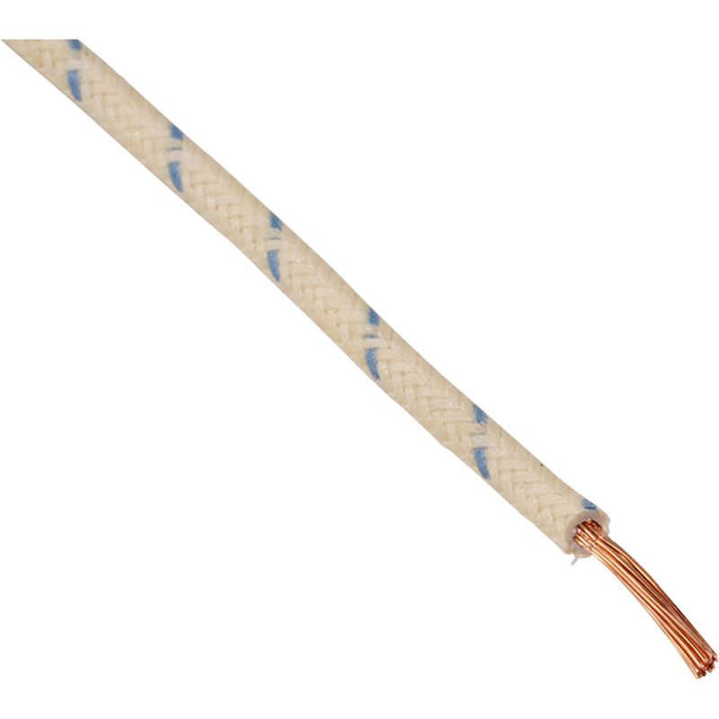 NAMZ 2120-1271 NCBW-96 Fabric-Braided Hook-Up Wire 25' Cloth-Braided Wire Spool - 16 Gauge - White/Blue