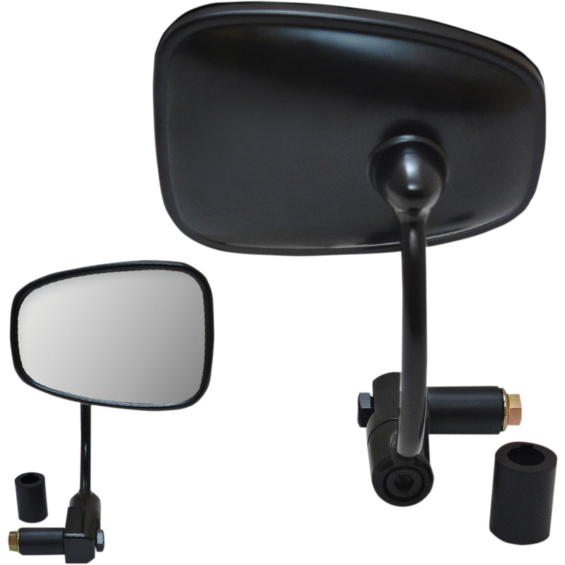 Parts Unlimited Bar End Mirror — Rectangle Semi-Rectangular Black 7/8"
