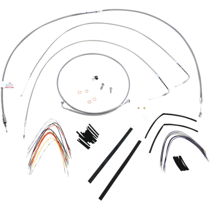 BURLY BRAND 0610-0712 B30-1051 Complete Stainless Braided Handlebar Cable/Brake Line Kit - 14" Ape Hanger Handlebars