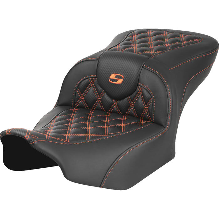 SADDLEMEN 0801-1782 823-07-20603 Roadsofa™ Lattice Stitch Seat without Backrest - Carbon Fiber - Orange Stitch - FLTR/FLHX 23-24