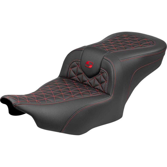 SADDLEMEN 0801-2222 823-07-21004 Roadsofa™ Standard Reach Seat Roadsofa™ Seat - without Backrest - Red Stitch - FLH/FLT '23-'25