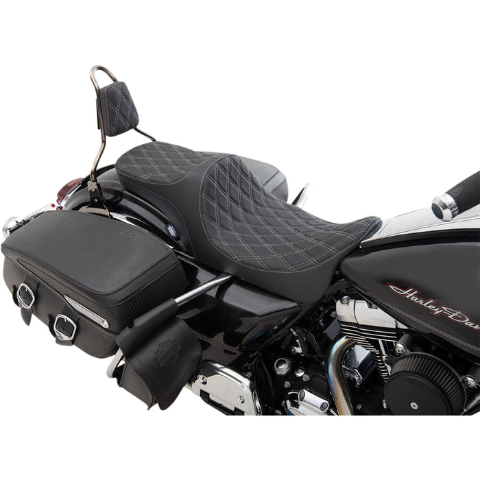 DRAG SPECIALTIES 0801-1305 Predator III 2-Up Seat - Double Diamond - Silver Thread - FL '08-'23