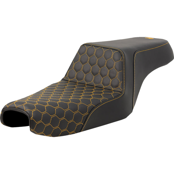 SADDLEMEN 0804-0809 A807-11-177GOL Honeycomb Step-Up Seat - Gold Stitching - 3.3 Gal Tank - Sportster '04-'22