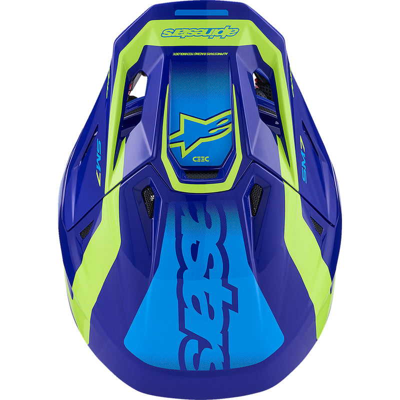 ALPINESTARS SM7 Deed Helmet - Gloss Blue/Yellow Fluo