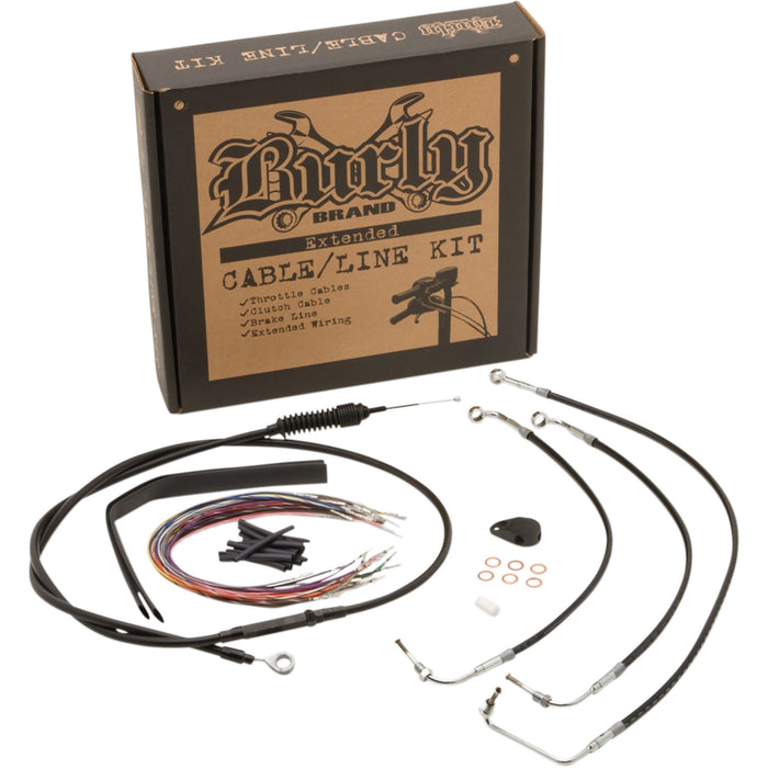 BURLY BRAND 0662-0540 B30-1234 Complete Black Vinyl Handlebar Cable/Line Kit for Ape Hanger Handlebars - 13" - ABS