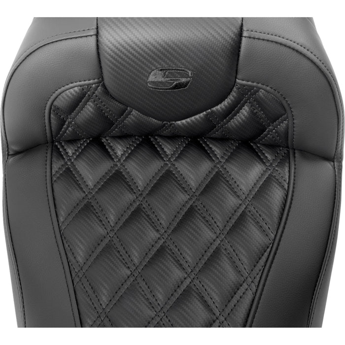 SADDLEMEN 0801-1786 823-07-206B0 Roadsofa™ Lattice Black Stitch Seat  with Backrest - Carbon Fiber - Lattice Stitch - FLTR/FLHX 23-24