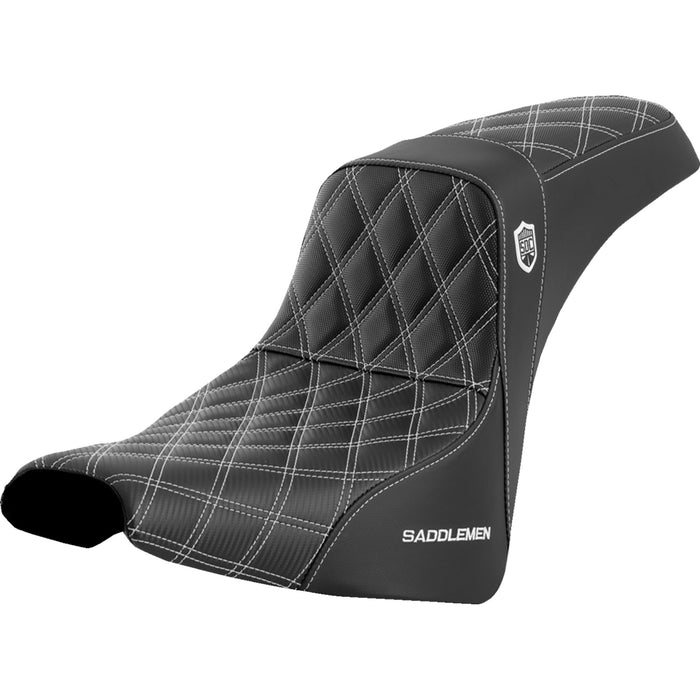 SADDLEMEN 0802-1608 SC81830WHI Pro Series SDC Performance Grip Seat without Backrest - White Stitch - FXBB/FXST '18-'23