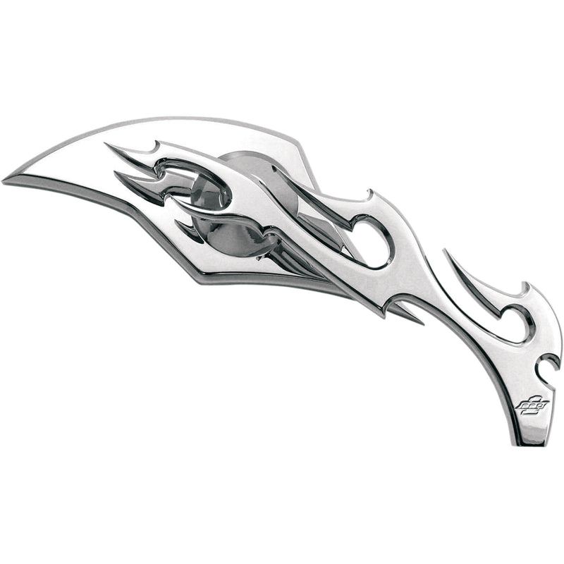 PRO-ONE PERF.MFG. 0640-0258 104230 Billet Aluminum Mirror Mirror - Flame - Side View - Milled - Oblong - Chrome - Right