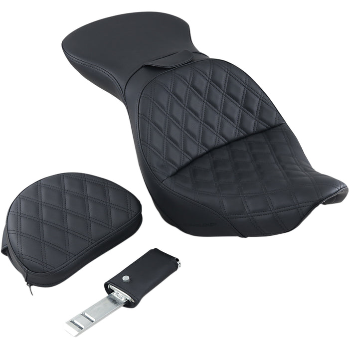 SADDLEMEN 0802-1075 806-12-030LS Explorer Seat - With Backrest - Lattice Stitched - Black - FXST
