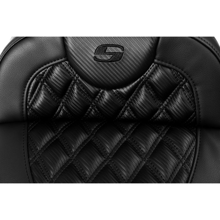 SADDLEMEN 0801-1697 808-07CF-184HCT Roadsofa™ Seat - Roadsofa™ Extended Reach Seat - without Backrest - Lattice Stitch - Carbon Fiber - FL '08-'23